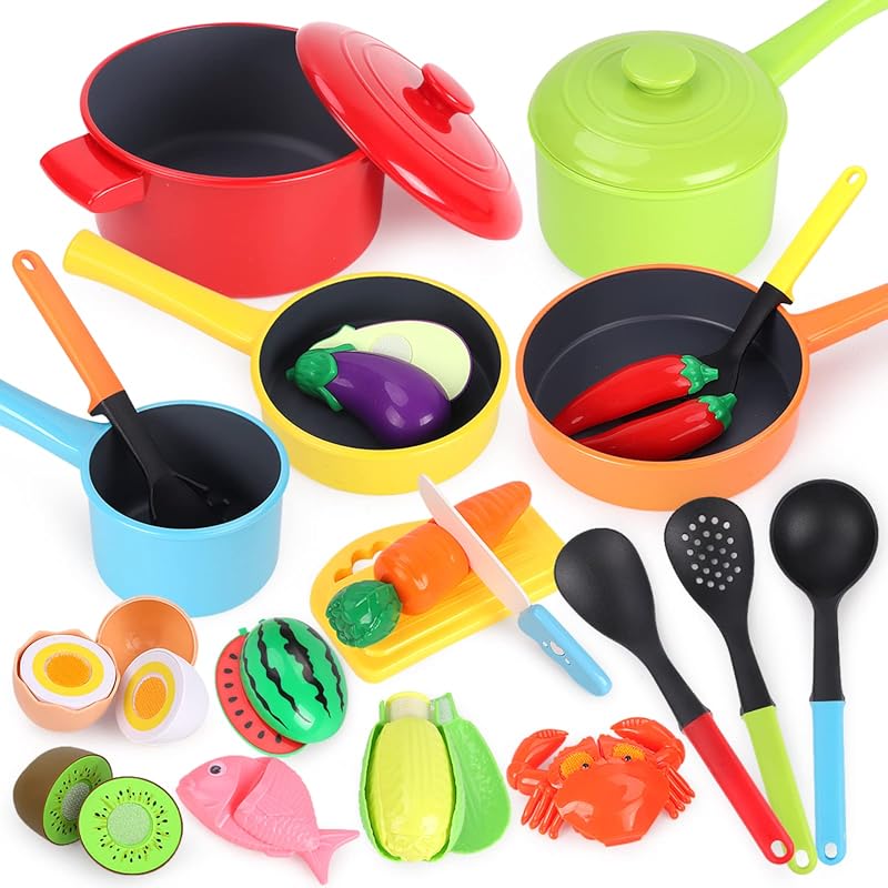 GILOBABY Kids Play Kitchen Accessories - Complete Cooking Toy Set with