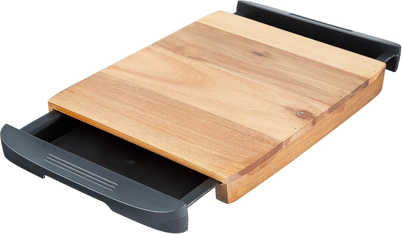 Glad Acacia Wood Cutting Board with Slide Out Trays and Removable Draw