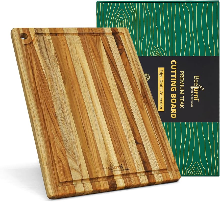 BEEFURNI Teak Wood Cutting Board with Juice Groove and Gift Box Includ