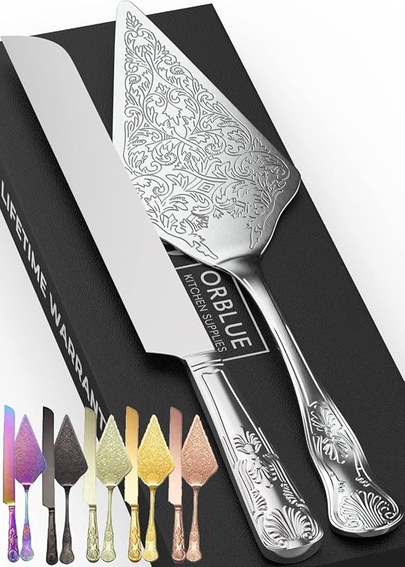 Orblue Wedding Cake Knife Server Premium Engraved Cutting Set Elegant
