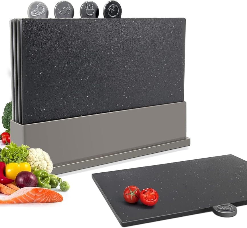 Masthome Plastic Cutting Board Set of 4 with Storage Stand, BPA Free, 