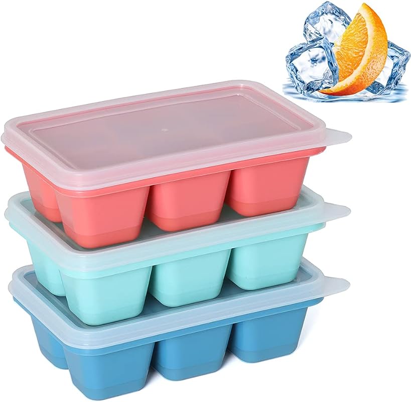 Mini Ice Cube Trays for Freezer - 3 Pack Small Ice Cube Trays with Lid