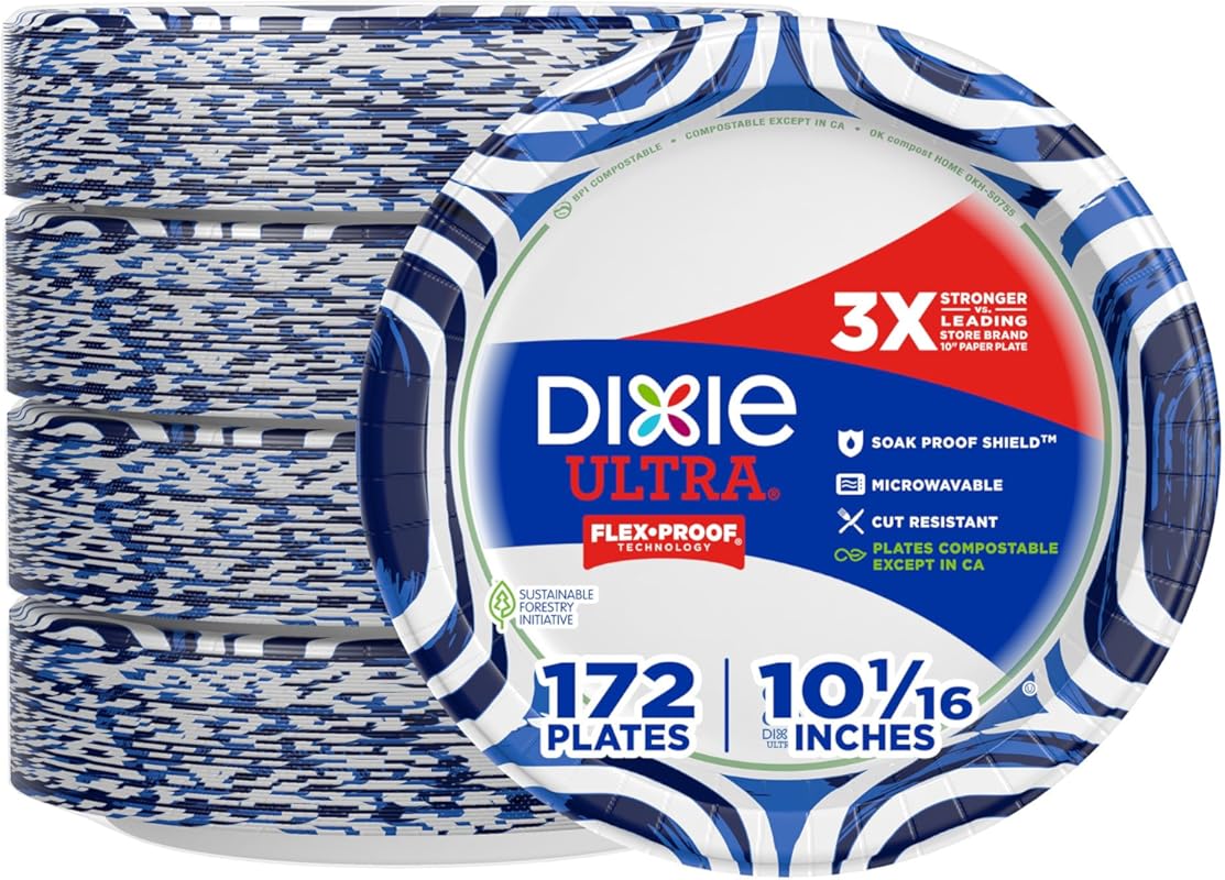 Dixie Ultra 10-Inch Heavy Duty Paper Plates, 172 Count, 3X Stronger, M