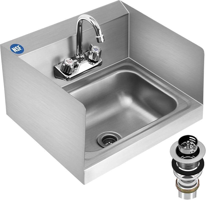 BIEAMA Stainless Steel Hand Sink NSF 17x15 Inch Commercial Wall Mount 