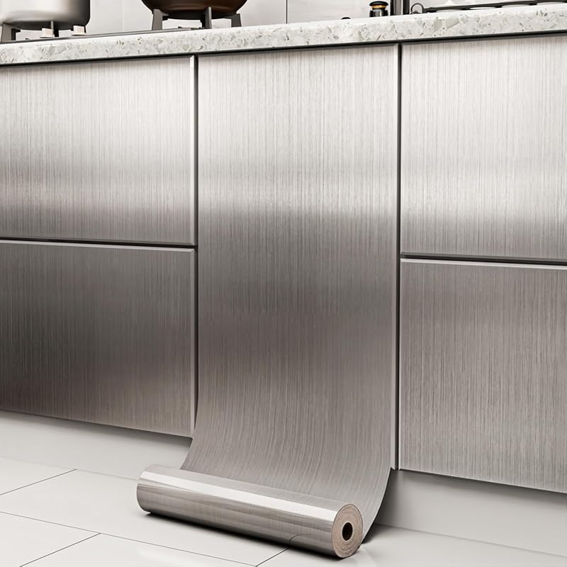 Cohoo Home 393inL 17.7inW Silver Stainless Steel Contact Paper for Fri