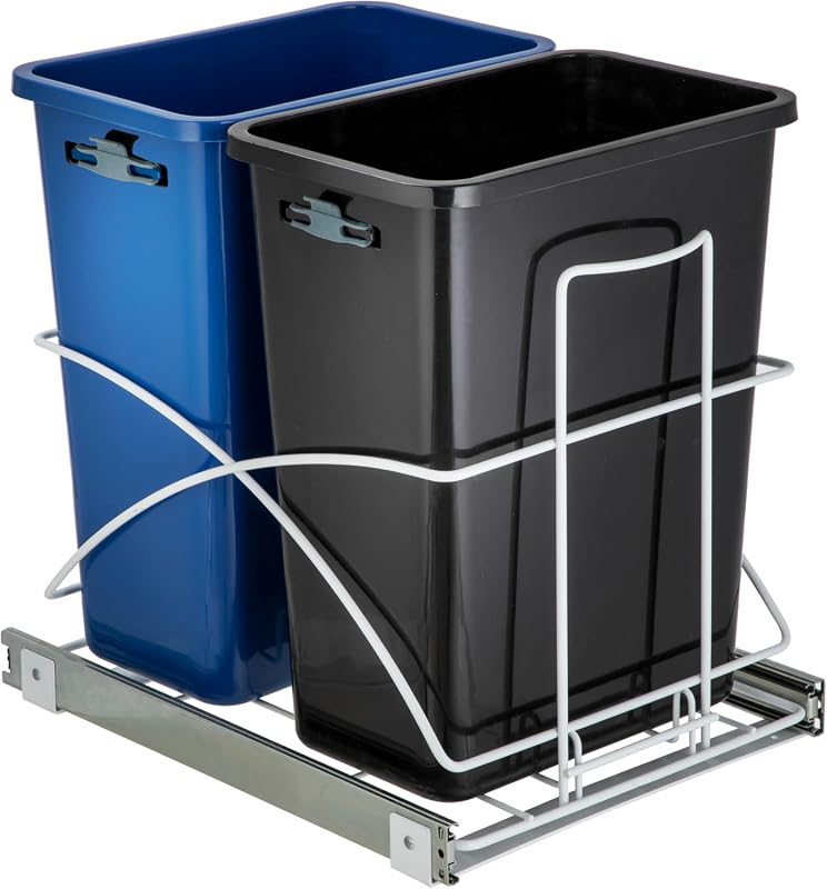 Home Zone Living 15 Gallon Pull Out Dual Kitchen Trash Can, Under Sink