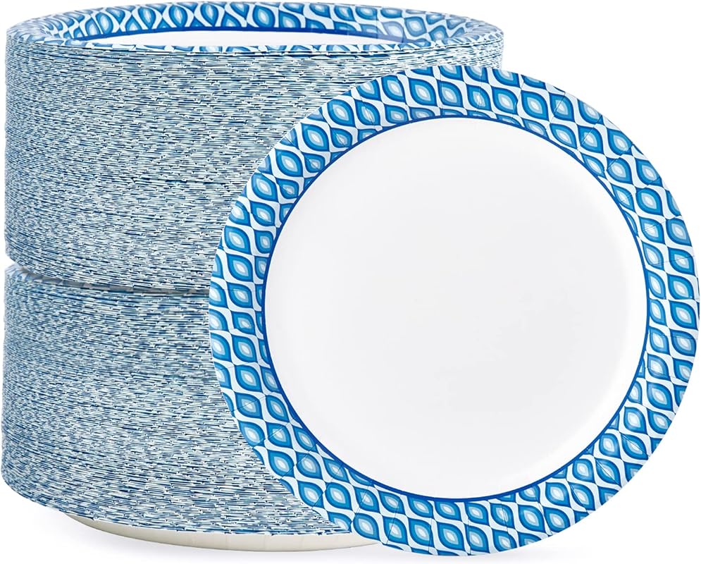 MUCHII 8.375-Inch Printed Paper Plates, Soak and Cut Proof, 300 Count