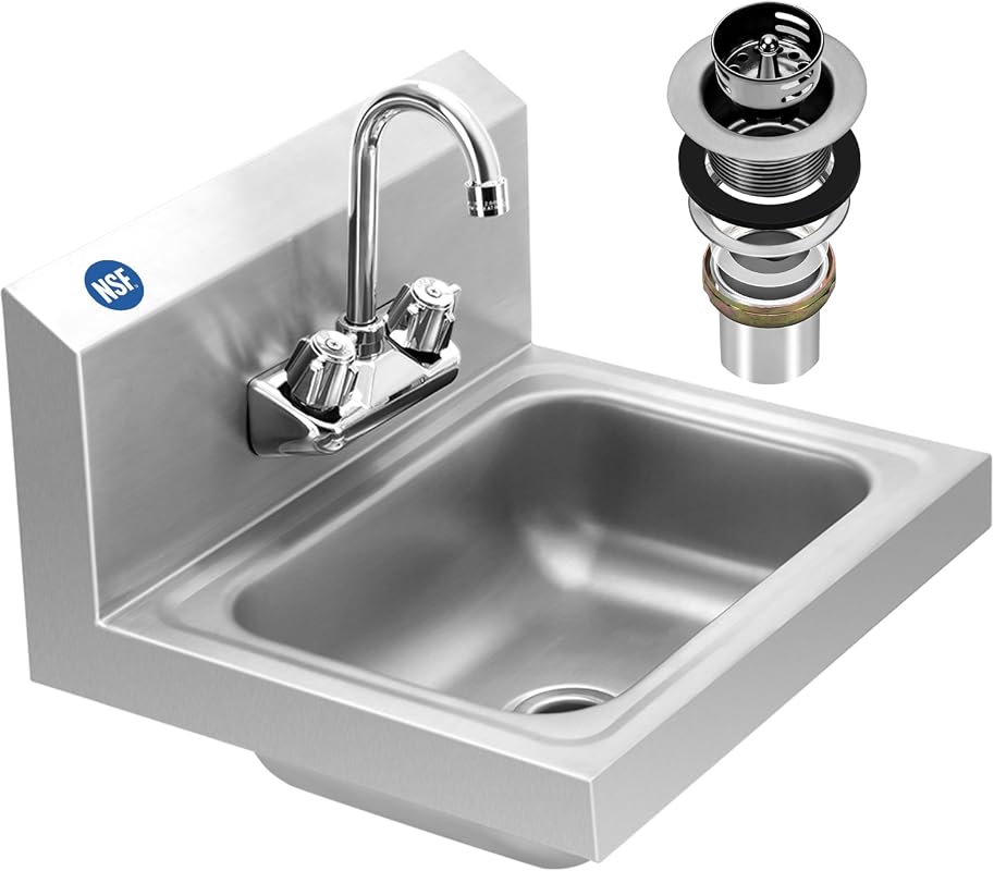BIEAMA Stainless Steel Hand Sink NSF 17x15 Inch Wall Mount Commercial 