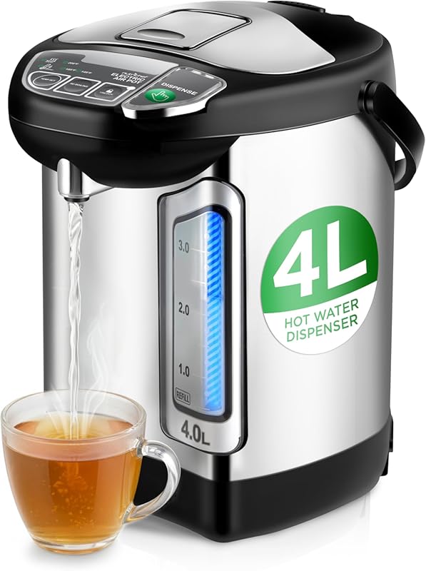 NutriChef 4L Stainless Steel Electric Water Boiler and Hot Water Dispenser