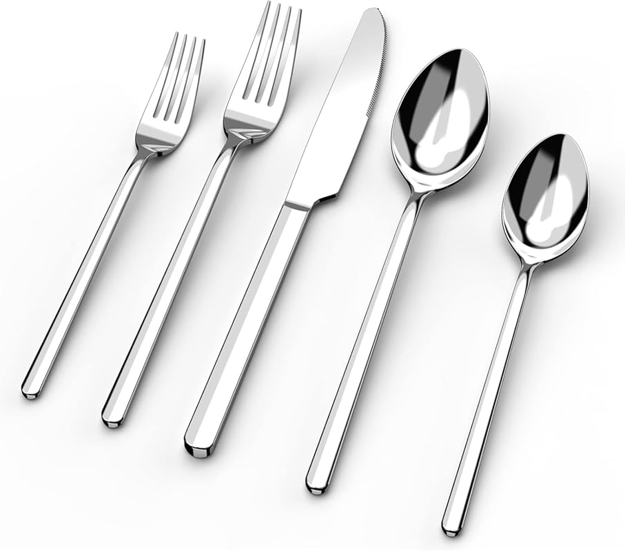 KINGSTONE 40-Piece Silverware Set for 8, 18/10 Stainless Steel Mirror Polished Modern Flatware