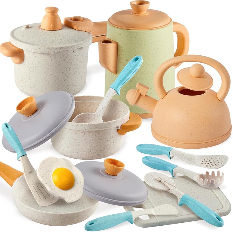 BUYGER Kids Play Kitchen Pots and Pans Set, Pretend Play Cooking Cookw