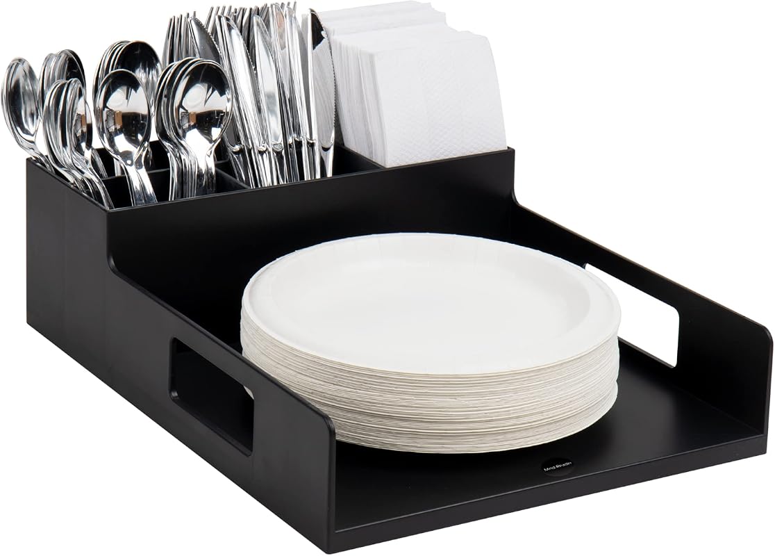 Mind Reader Utensil Napkin and Plate Organizer Tray, Countertop Caddy 