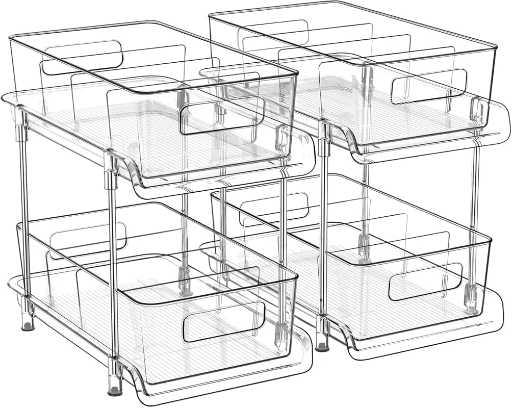 HIHEGD 2-Tier Bathroom Organizer with Dividers Clear Under Sink Pull O