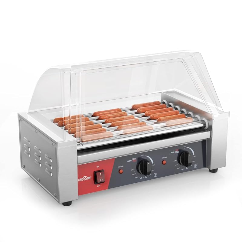 CROSSON 7 Roller Commercial Hot Dog Grill with Transparent Sneeze Guar