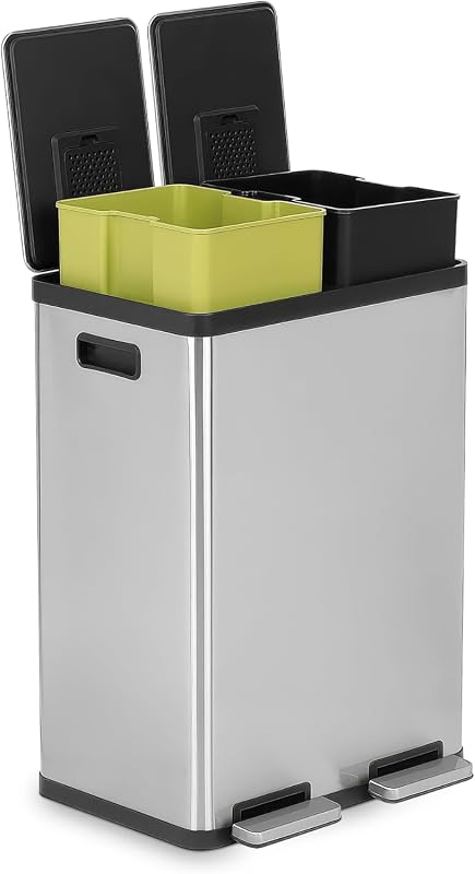 SIMPLI-MAGIC 60 Liter Dual Compartment Hands-Free Kitchen Trash Can, B