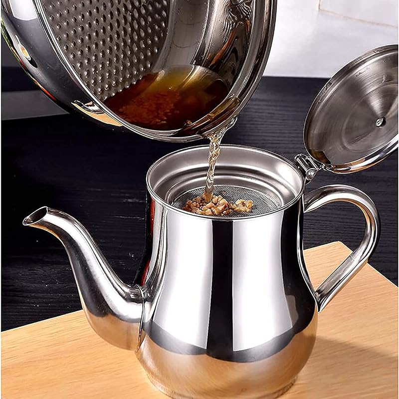 Stainless Steel Oil Filter Pot with Fine Mesh Strainer Lid for Cooking