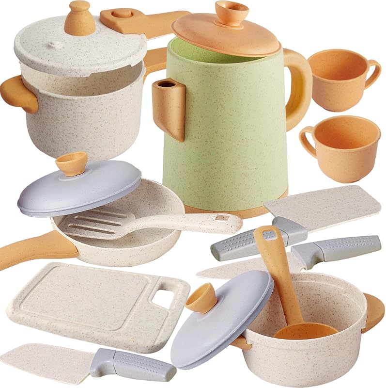 HYAKIDS Play Kitchen Pots and Pans Set for Kids, Pretend Role Play Coo
