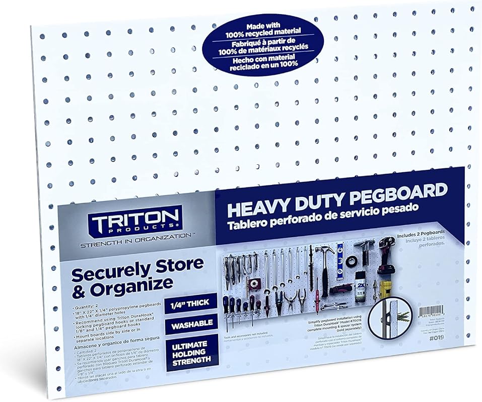 Triton Heavy Duty Poly Pegboard Set of 2 DuraBoard Wall Panels, 22x18