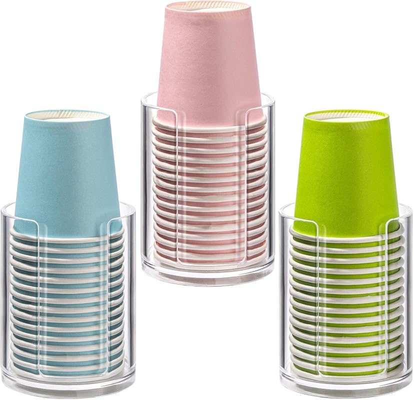3 Pack Bathroom Cup Dispenser 3oz Countertop Storage, Small Disposable