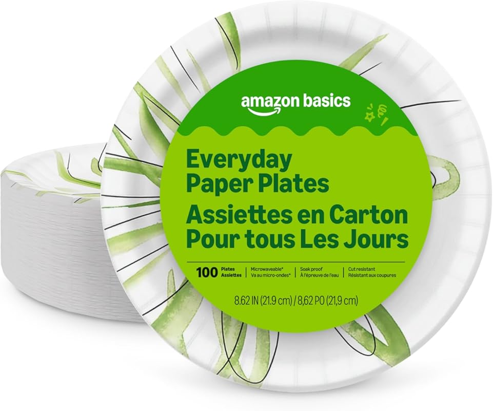 Amazon Basics 8.62-Inch Paper Plates, Microwave-Safe, Cut Resistant, S