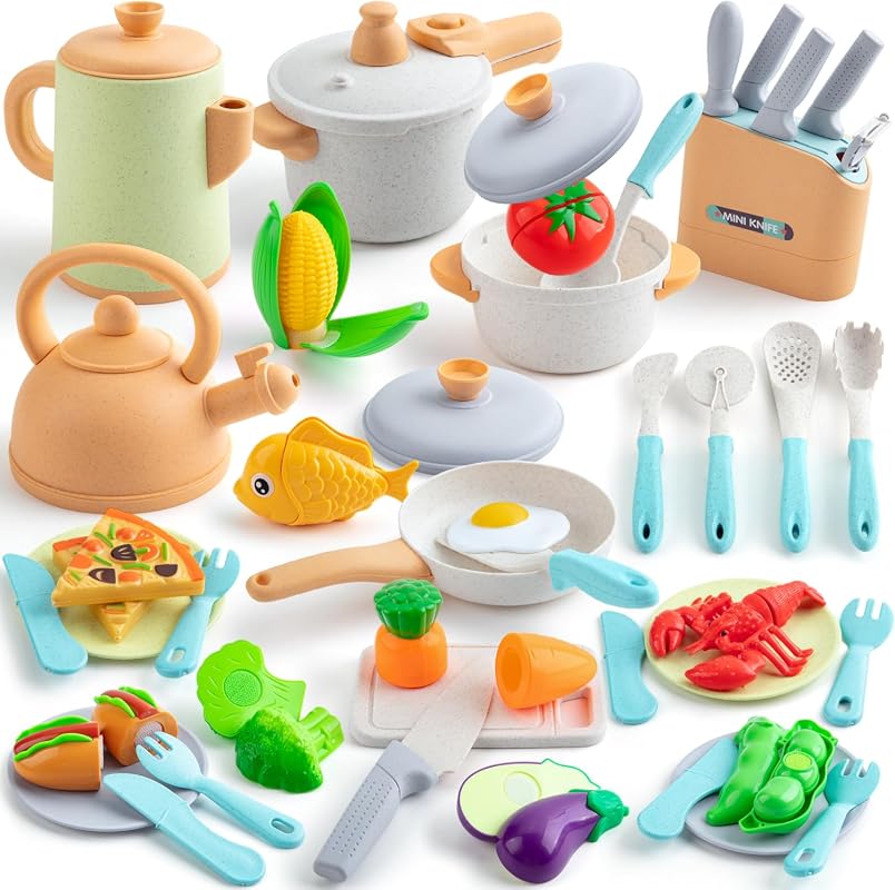 Kids Play Kitchen Accessories, 42Pcs Toddlers Pretend Toy Kitchen Play