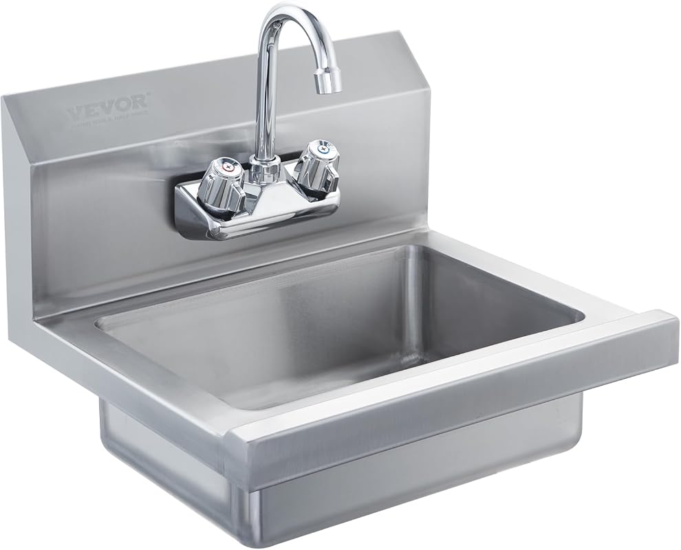 VEVOR Commercial Hand Sink Stainless Steel Wall Mount Utility Sink wit