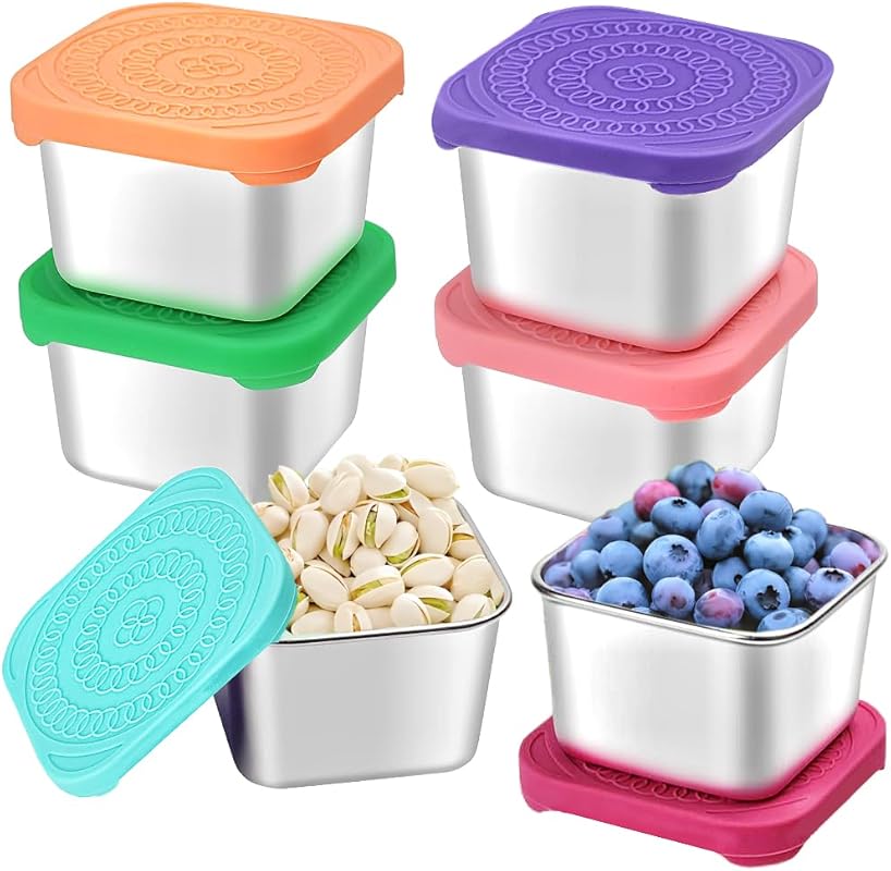 HTEVW 6-Pack 6oz Stainless Steel Snack Containers for Kids, Easy Open