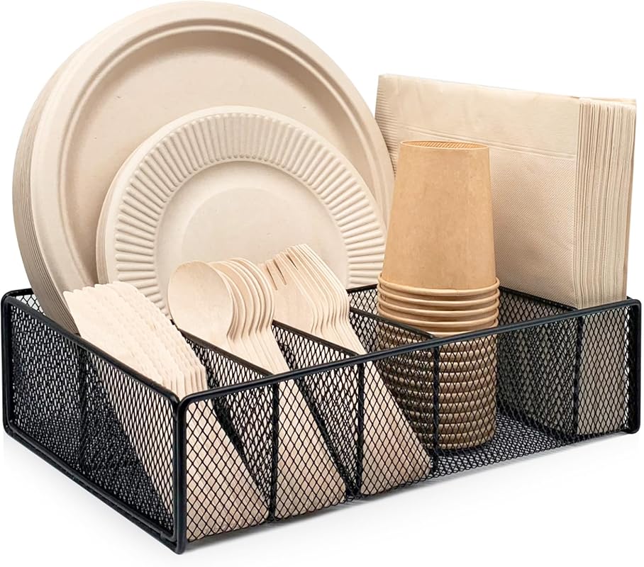 Dysanvica Metal Paper Plate Holder - Utensil Silverware Caddy for Kitc