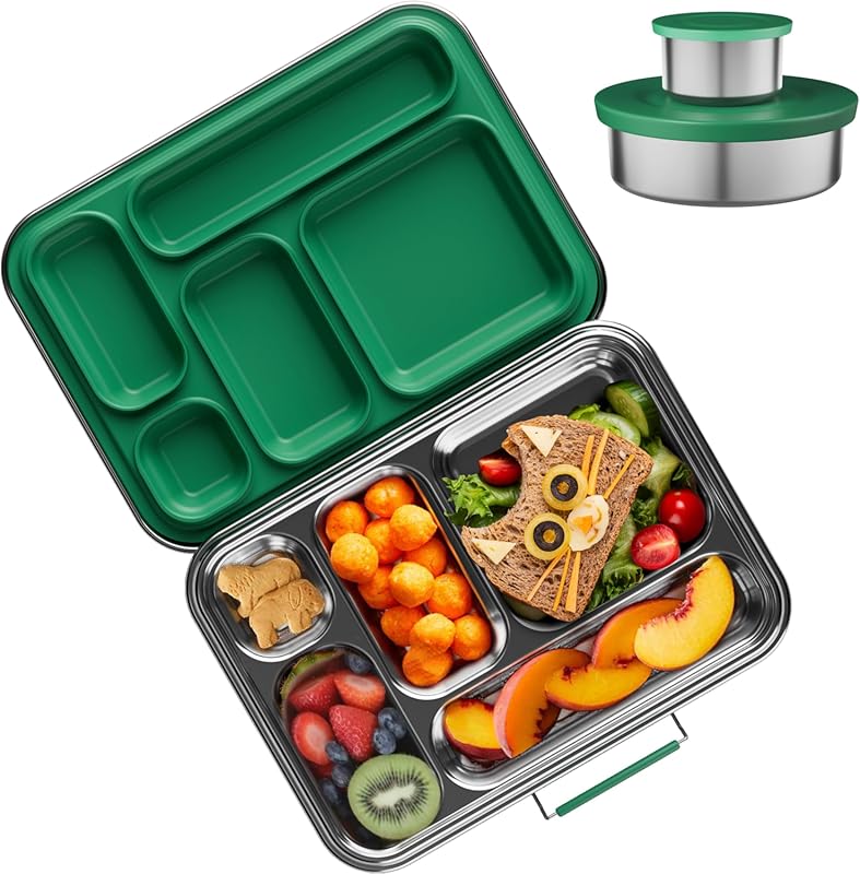 AOHEA Green Stainless Steel Bento Box for Kids, BPA Free 304 Metal Lun