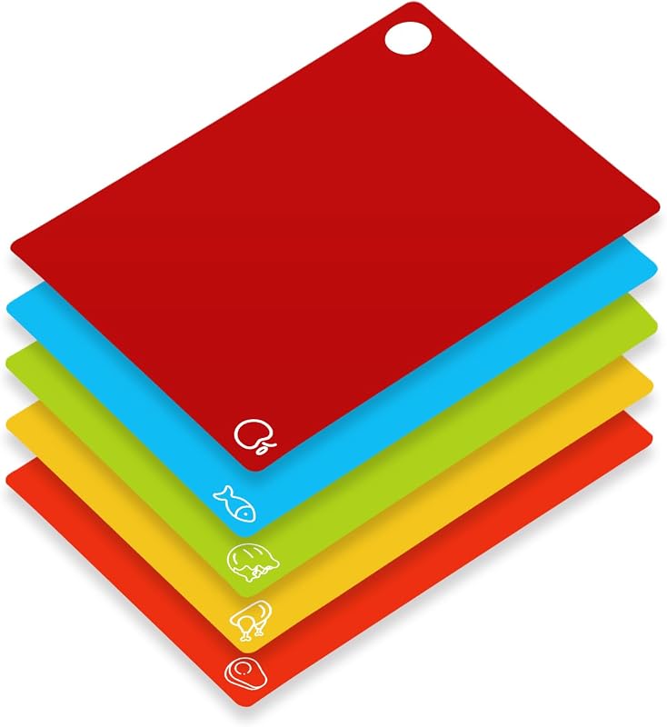 GoodLuck 5-Piece Flexible BPA-Free Cutting Boards with Hanging Hole fo