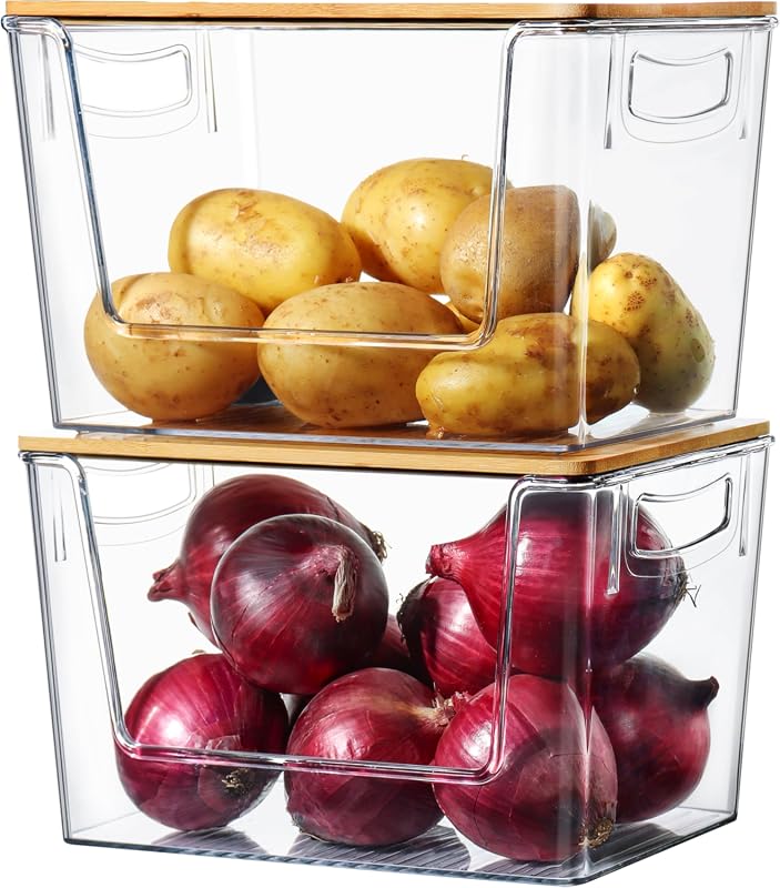 2 Pack Large Clear Storage Bins for Onion Potato Garlic Under Sink Kit