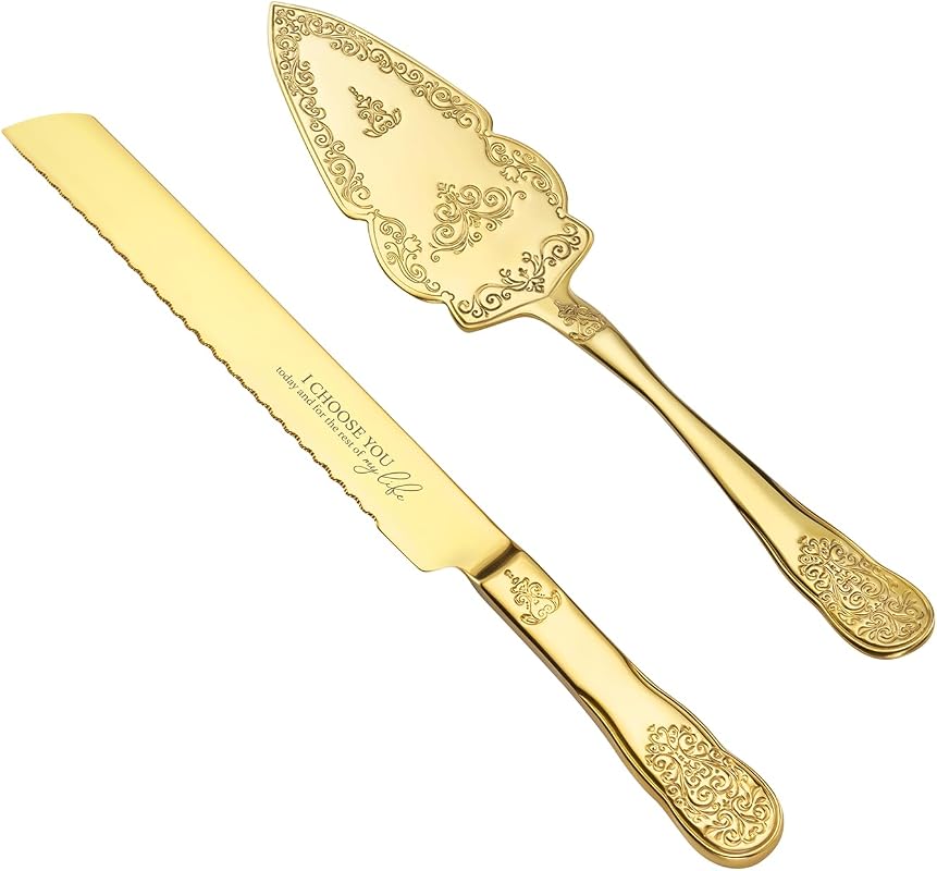 AW BRIDAL Gold Wedding Cake Knife Server Set Vintage Cake Cutting Set
