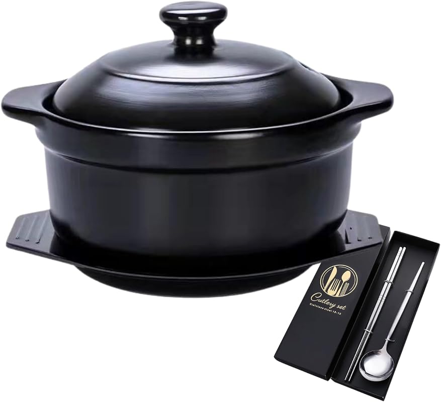Korean Stone Bowl with Lid & Trivet - 40oz Sizzling Hot Pot for Bibimb
