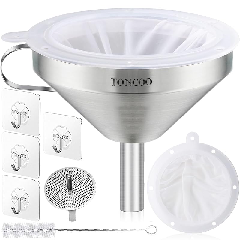 5 Inch Stainless Steel Funnel with Strainer and 200 Fine Mesh Filter f