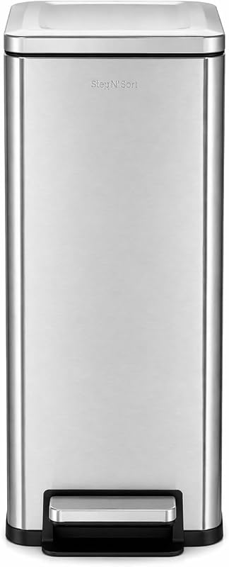 Step N'Sort 43L Slim Dual Recycling Bin, Space Saving Stainless Steel
