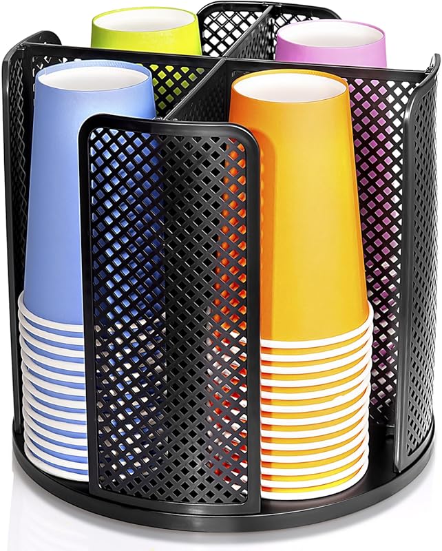 Rotating Paper Cup Dispenser with 4 Compartments, Removable Plastic Cu