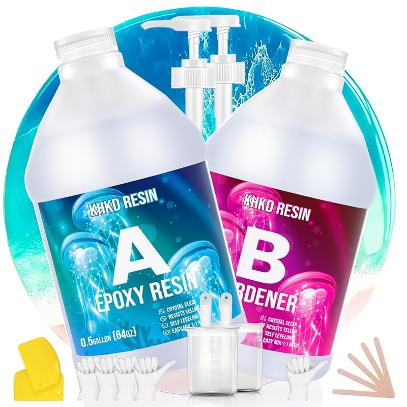 KHKD RESIN 1 Gallon Crystal Clear Epoxy Kit, Food Safe, UV Resistant f