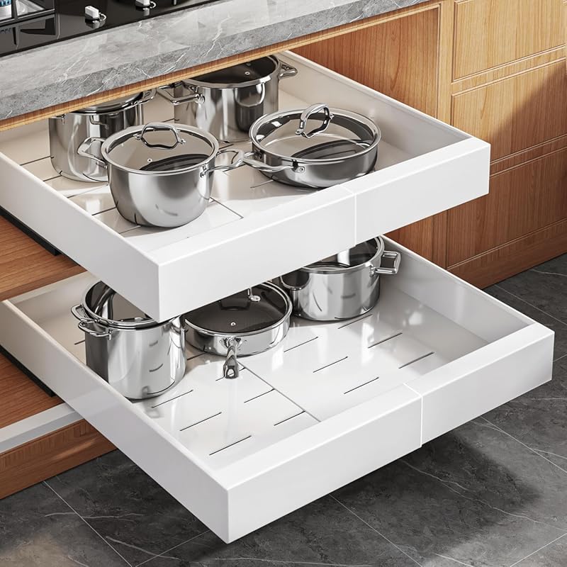 Seinloes 2 Pack Expandable Pull Out Cabinet Organizer 21" Deep with Ra