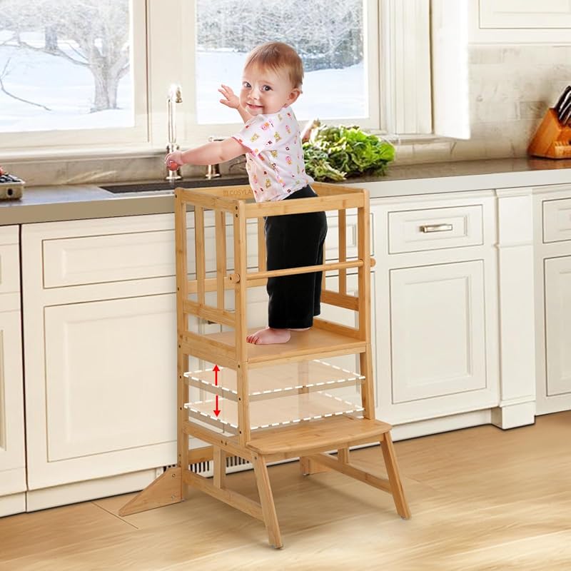 COSYLAND Adjustable Height Toddler Kitchen Stool Helper with Removable