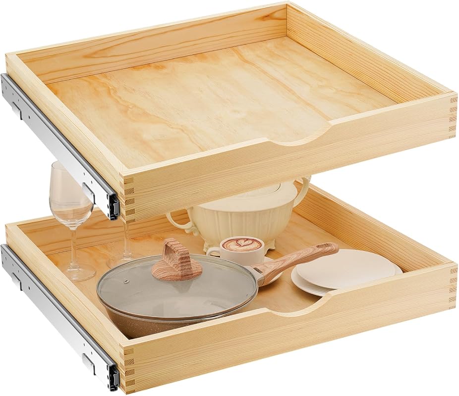 Menkxi 2 Set Wooden Pull Out Cabinet Organizer Fully Assembled Slide O