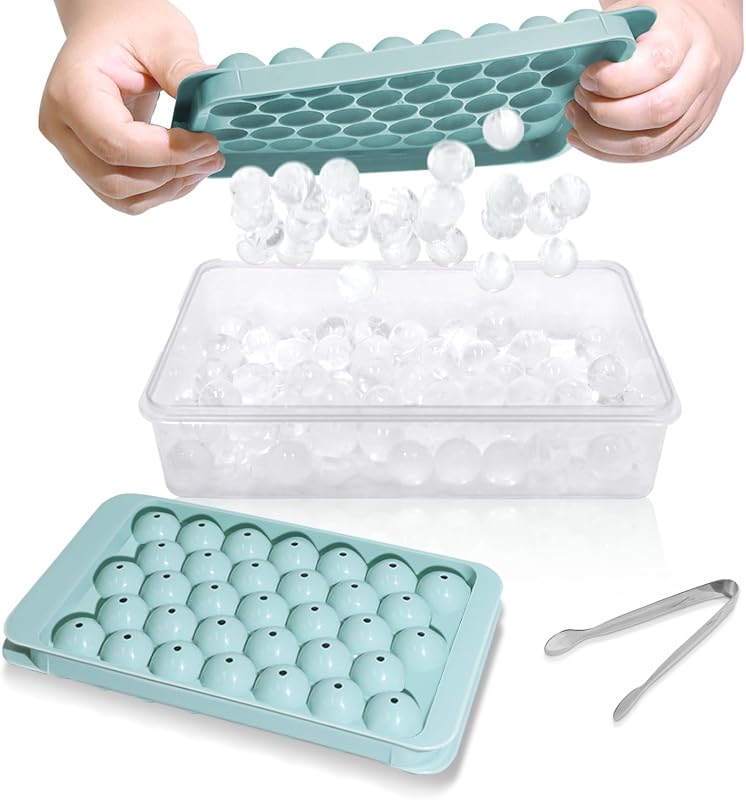 WIBIMEN Ice Cube Tray with Lid and Bin - Round Ice Trays for Freezer w