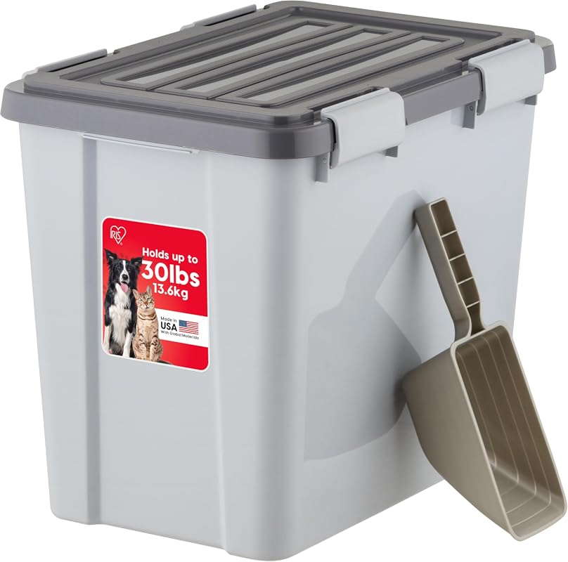 IRIS USA Stackable Dog Food Storage Container with 2 Cup Scoop, 4 Secu