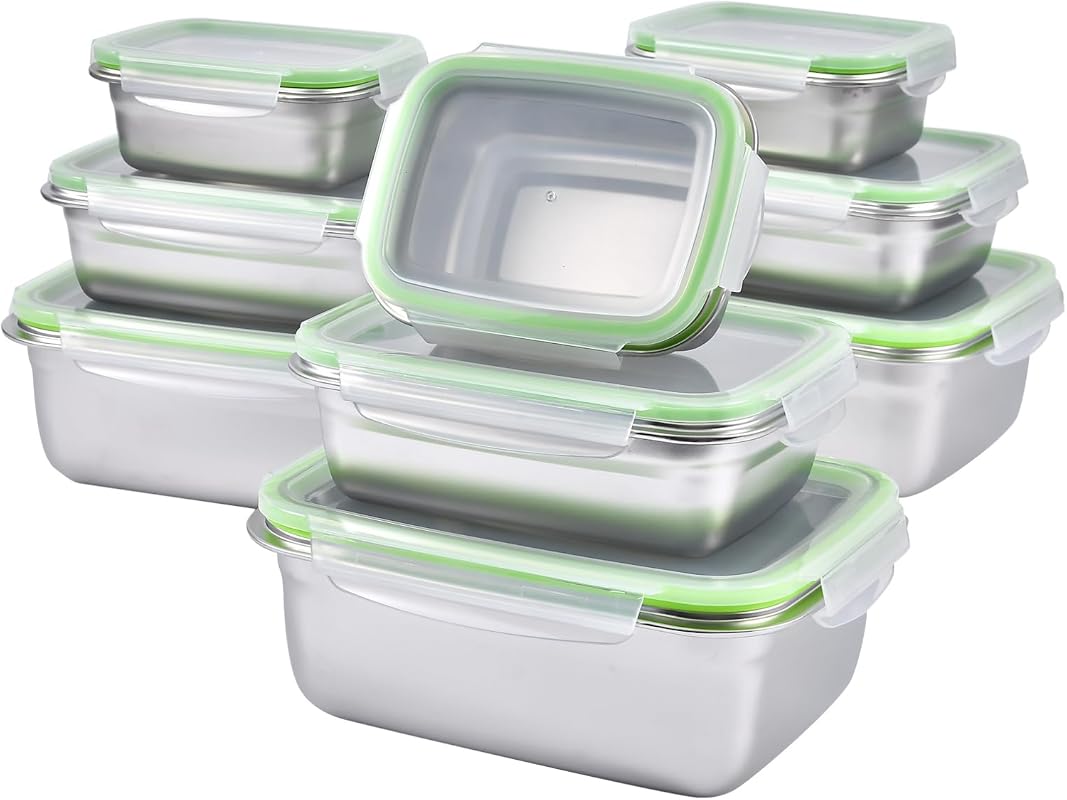UPTRUST Stainless Steel Food Storage Containers Set of 9, Leak Proof A