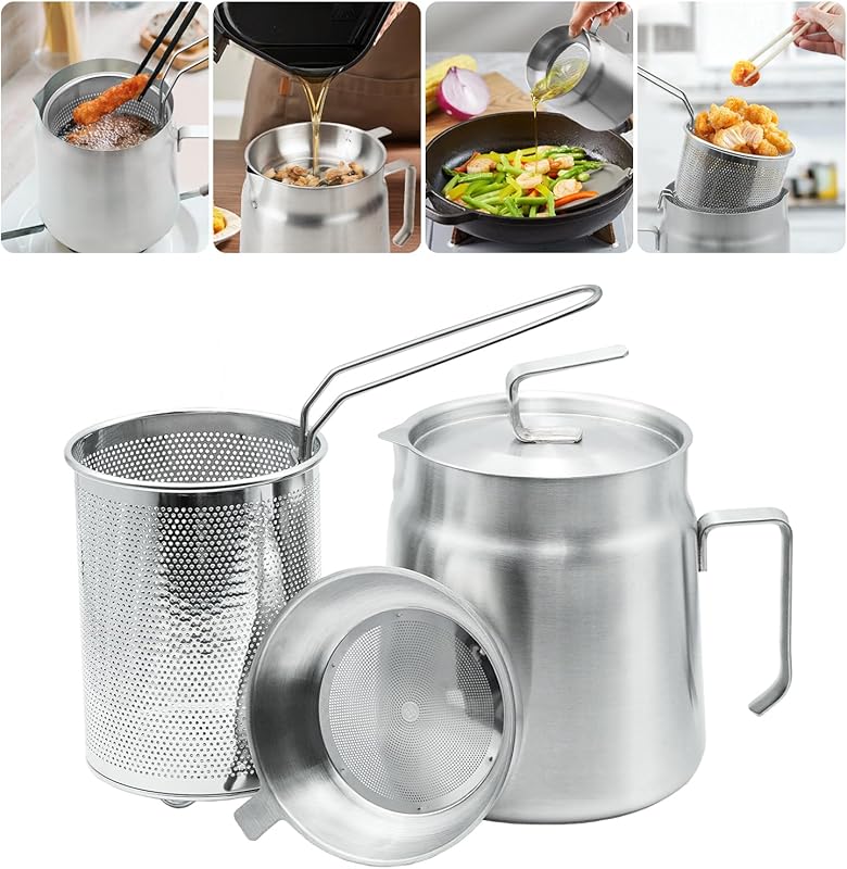 68oz Stainless Steel Oil Filter Pot with Deep Fryer Basket for Grease