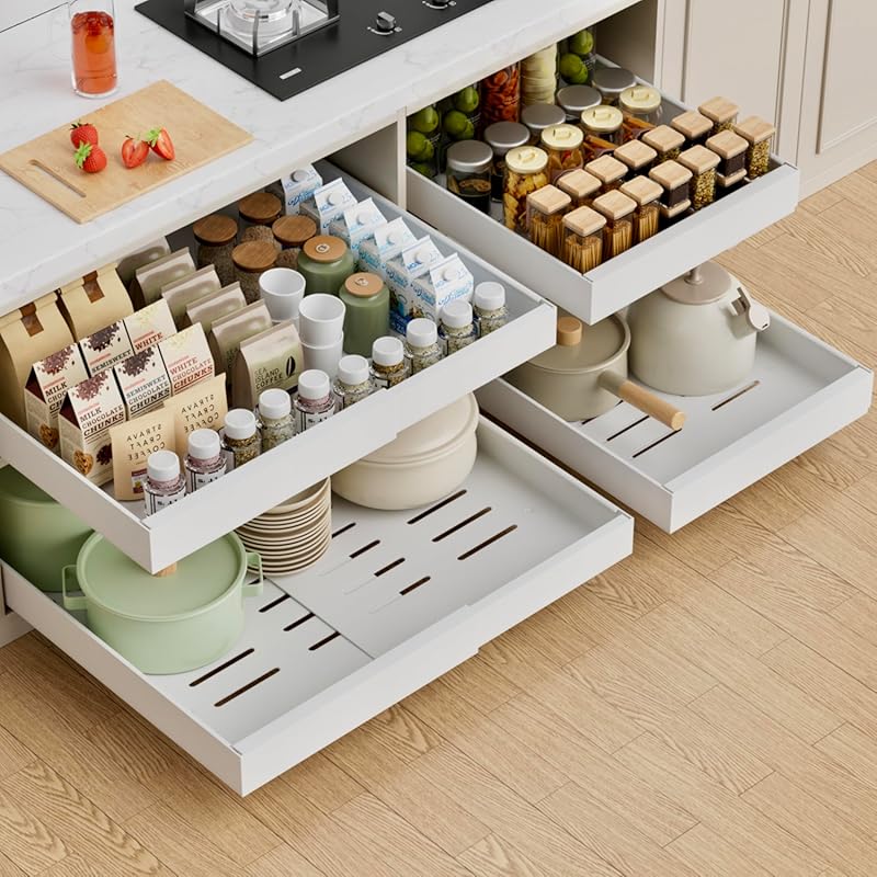 PAKETA 4 Pack Expandable Pull Out Cabinet Organizer 21" Deep Slide Out