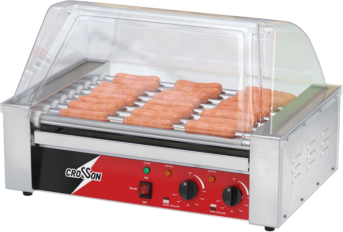 CROSSON 9 Roller Commercial Hot Dog Grill Cooker Machine with Transpar