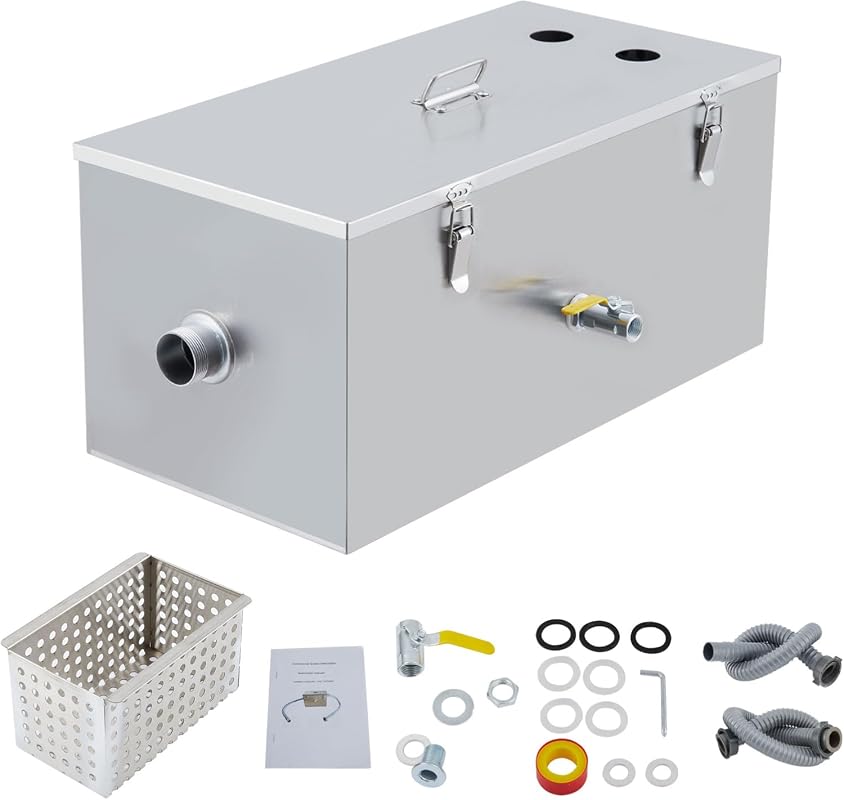 GarveeTech 25 LB Stainless Steel Grease Trap with Top Inlet for Commer