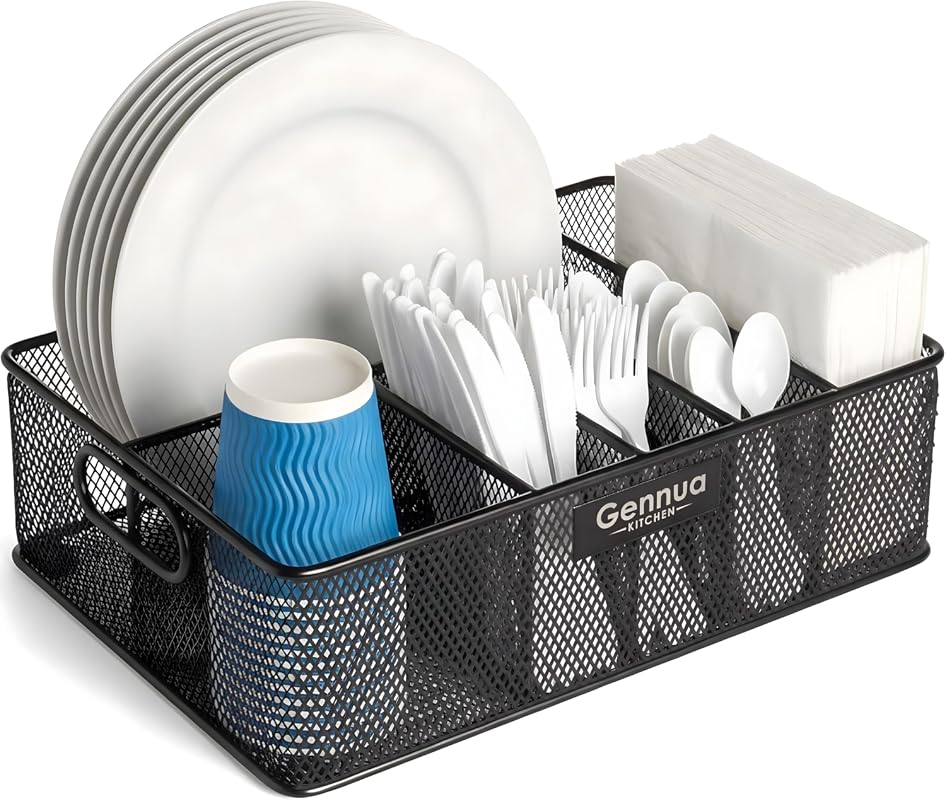 Gennua Kitchen Paper Plate Organizer for Cabinet, Counter, Picnics, Pa