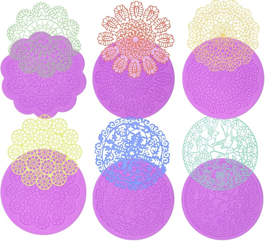 Set of 6 Silicone Lace Cake Molds for Cupcake Toppers, Candy, Gum Paste, and Resin Craft