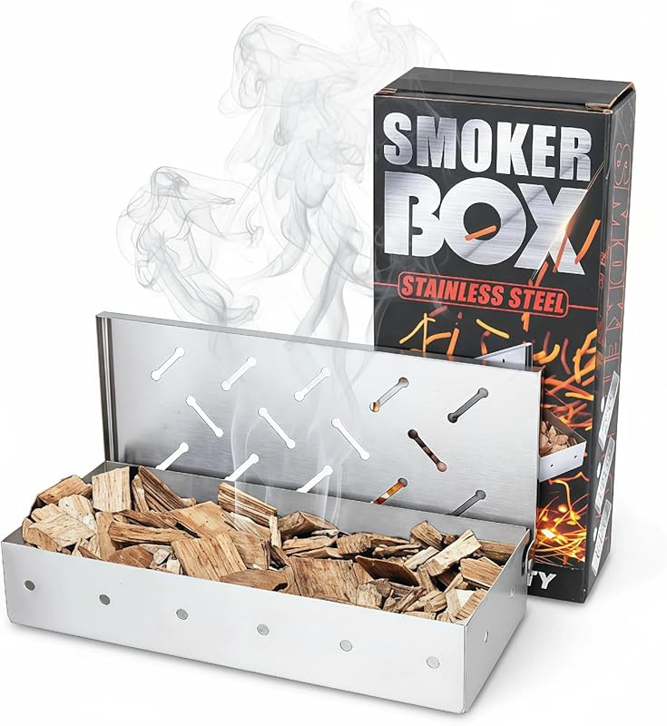 Smoker Box for Gas Grill,Wood Chip Stainless Steel Pellet Smoke Box fo